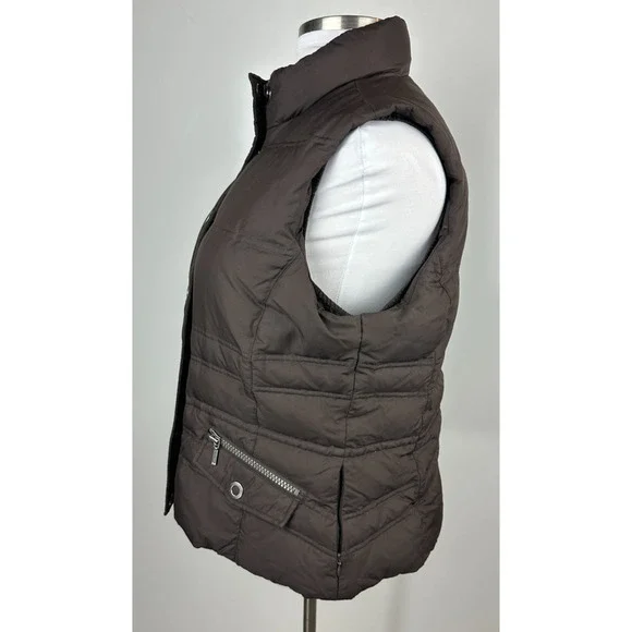 Eddie Bauer Goose Down Puffer Vest Women's XL Brown Quilted Snap Zip Pockets - Picture 5 of 8